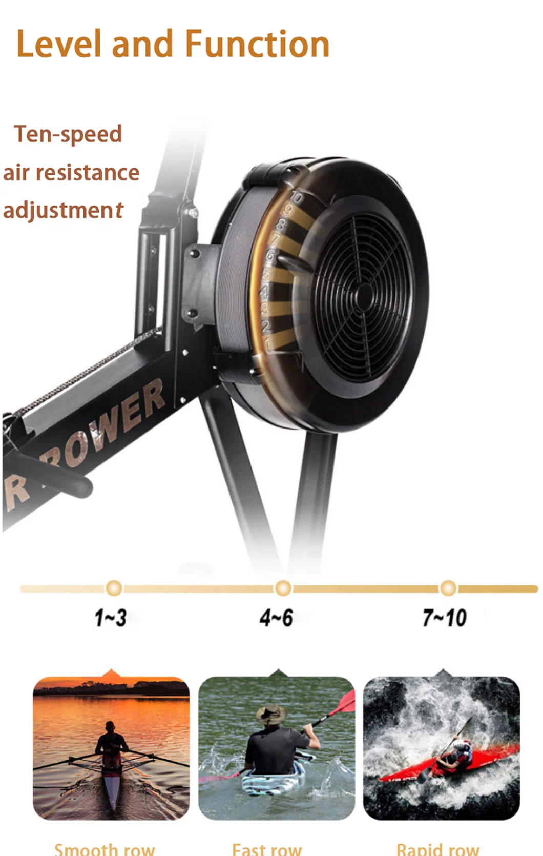 10 Level Resistance Durable Concept Rower Rowing Machine Air Rower Machine